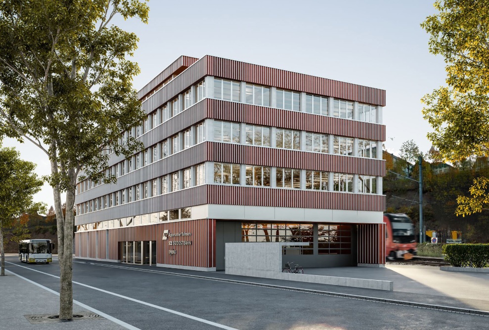 Visualisation de l'ensemble du bâtiment administratif des chemins de fer appenzellois