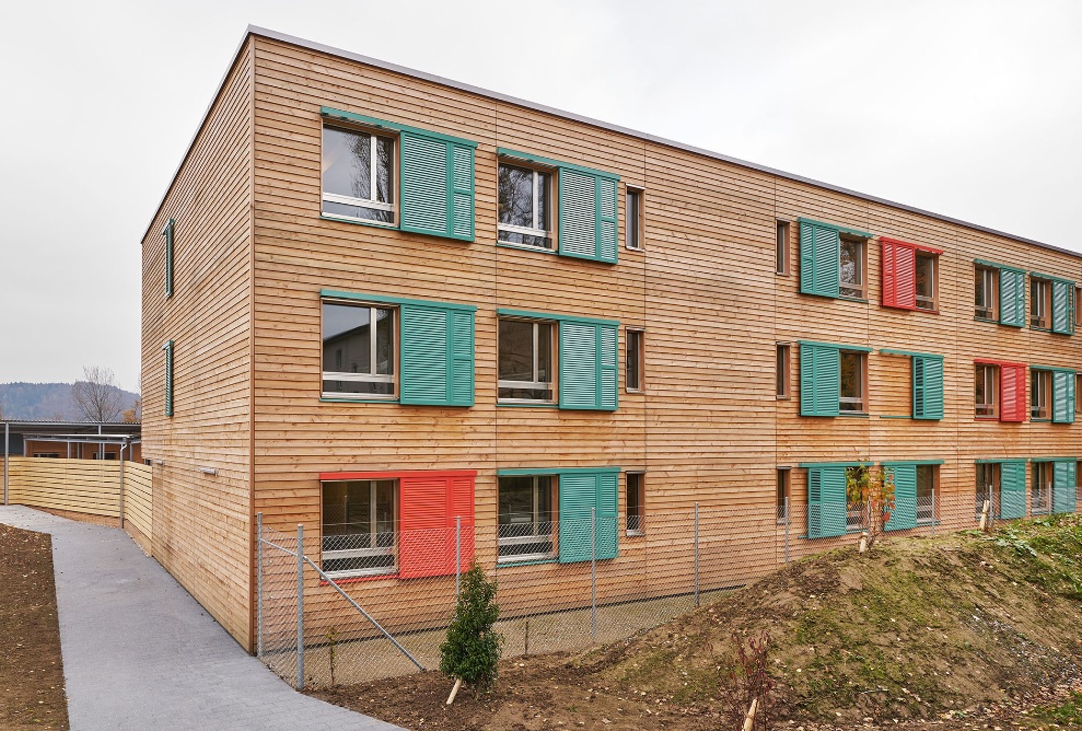 Modular housing provides temporary accommodation for asylum seekers.