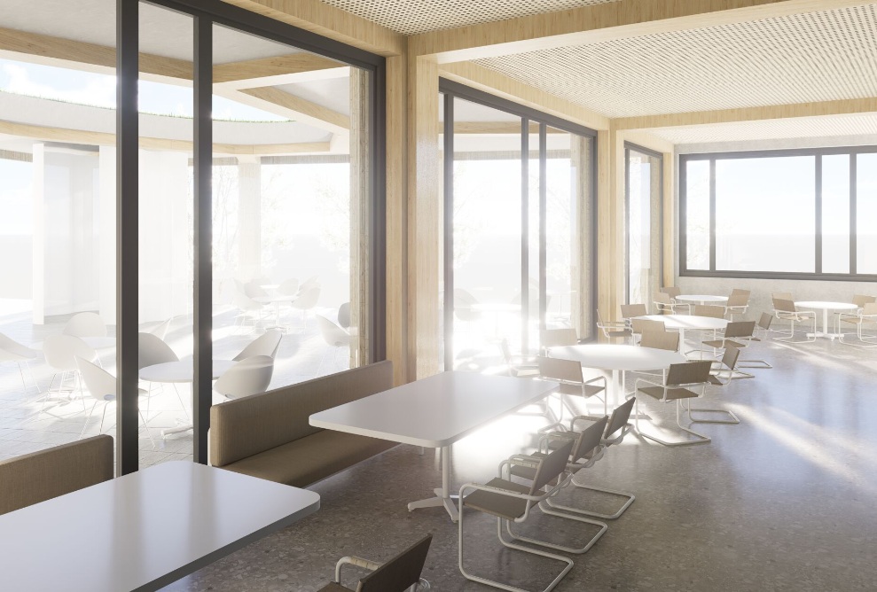 Visualisierung eines Innenraums des Büroneubaus von Intamin 