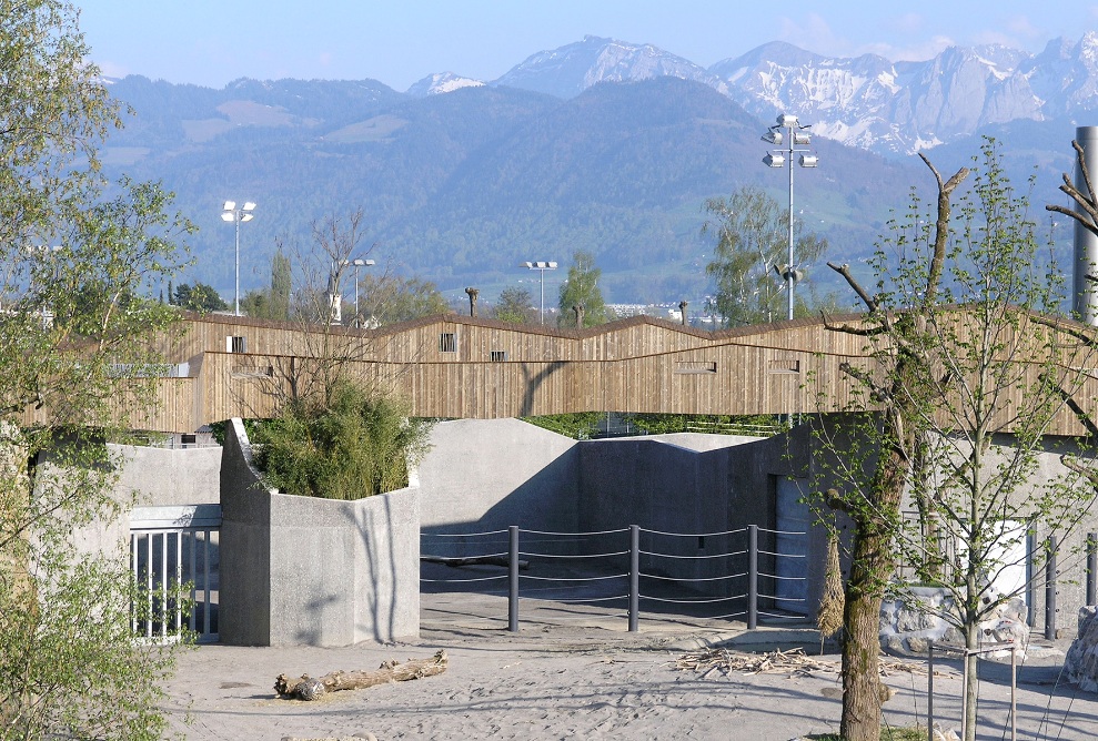 Hohe Brücken führen die Besucher und Besucherinnen nahe an den Elefanten vorbei.