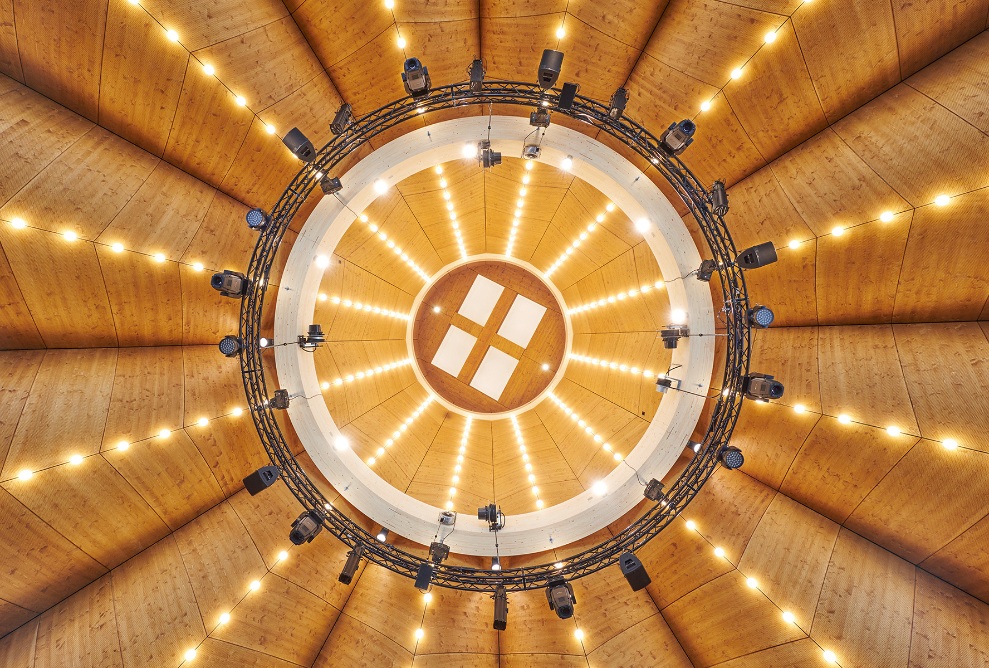 Wooden ceiling with lights of magician’s hat at Knies Kinderzoo