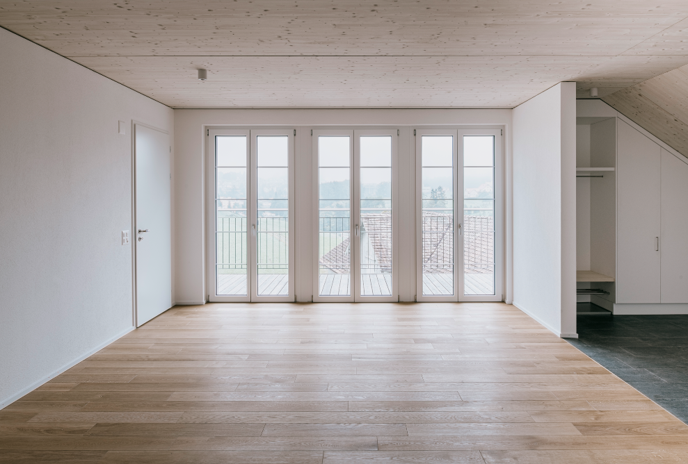 Bright living room with wooden floor