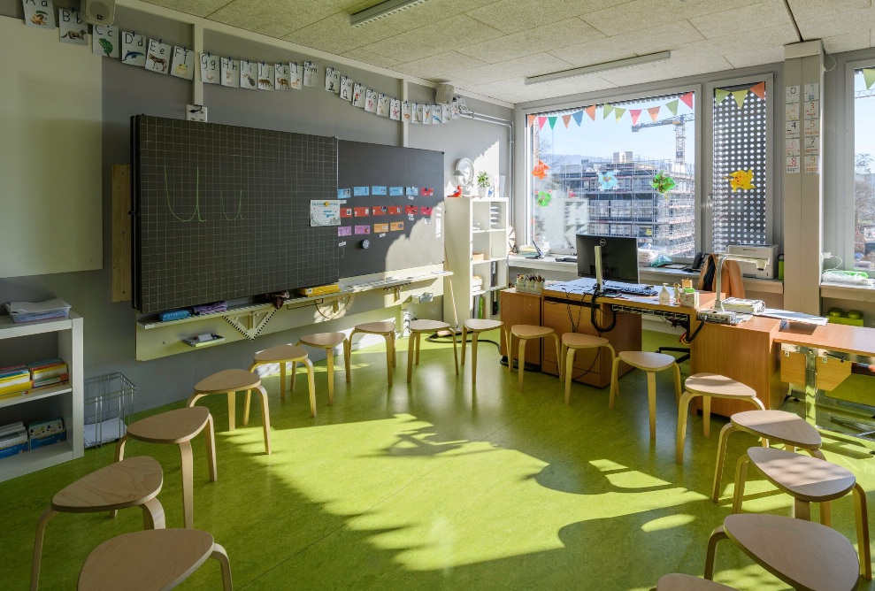 Modern classroom with natural light and view of the surroundings