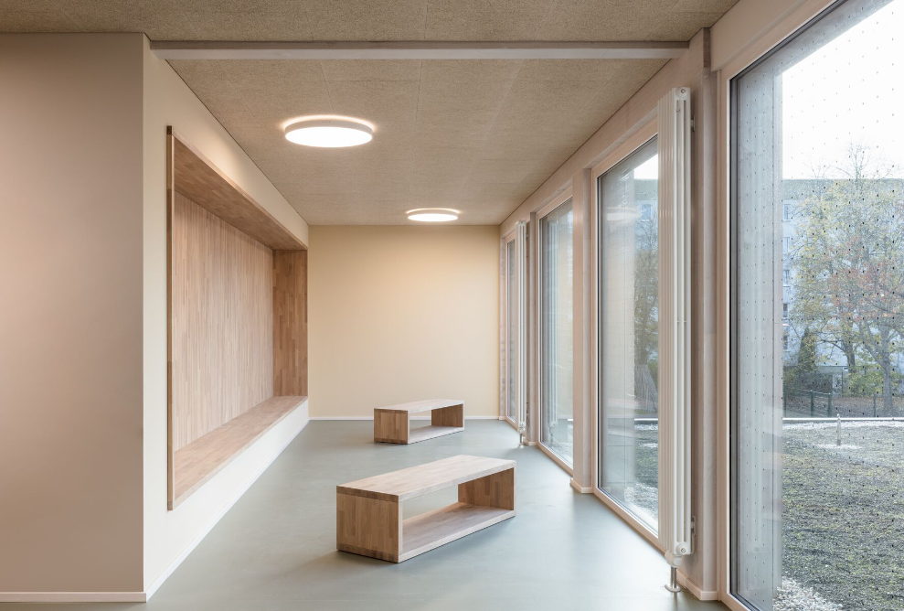 Schoolroom in the wooden modular building at Schilfweg in Dresden