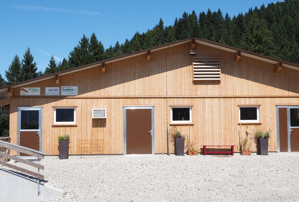 The stall is made entirely of sustainable Swiss timber.