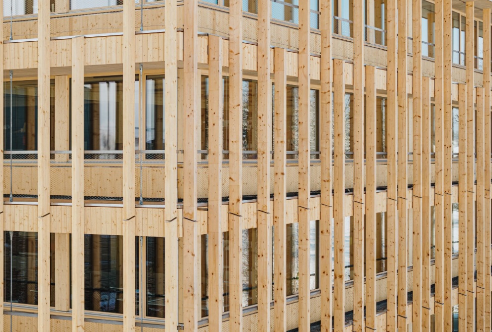 Detailed view of the façade of the Blumer Lehmann headquarters