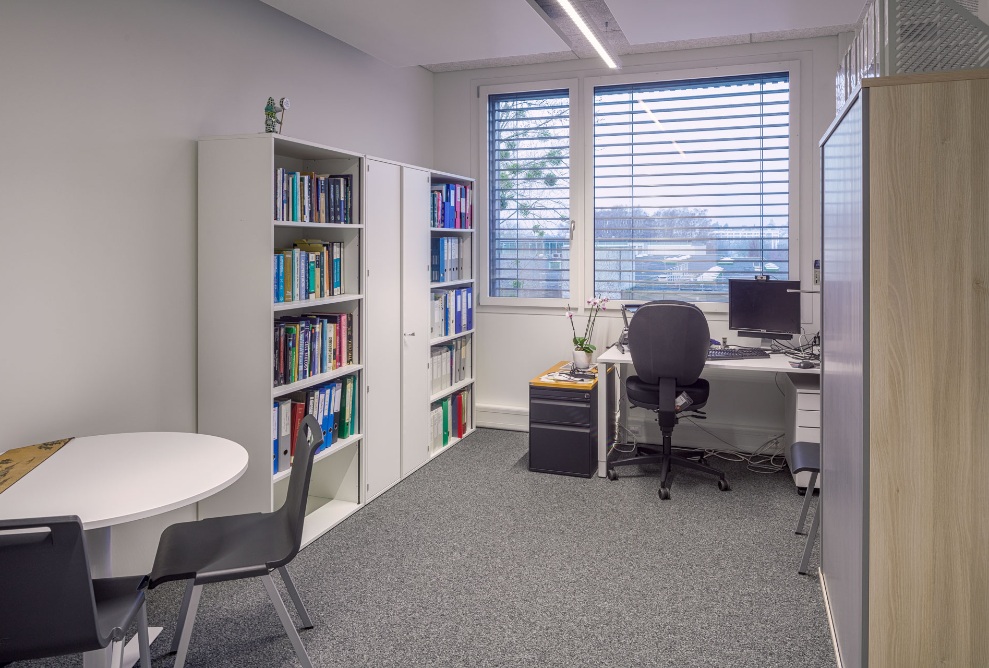 View into an office in the L’éphémère temporary structure for the University of Lausanne.