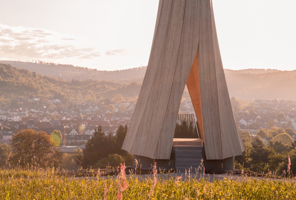 View of the Urbach Tower with the village visible in the background