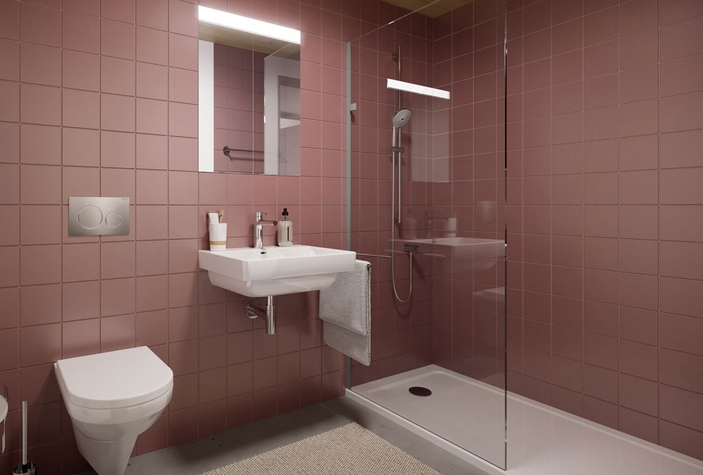 Modernes Badezimmer einer Kleinwohnung in der Überbauung «Baggiwood»
