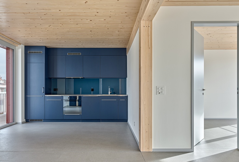Blick in die Küche in einer der neuen Wohnungen im Baggiwood