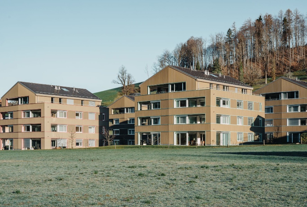 Side view of the Nöggel residential development in Bühler (Canton of Appenzell Ausserrhoden)