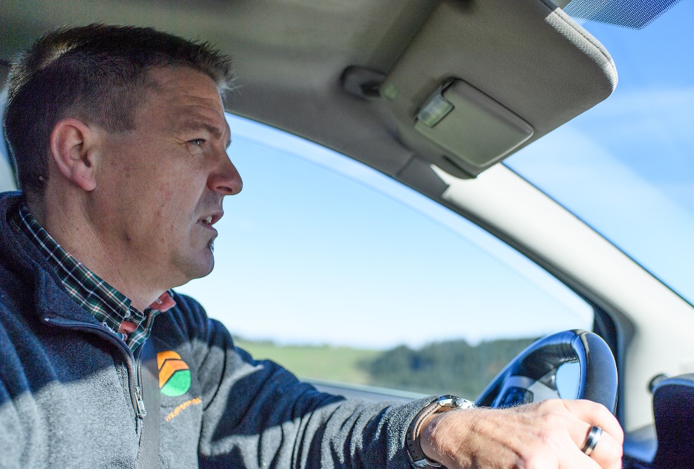 Close-up of Roger Wegmüller in a car