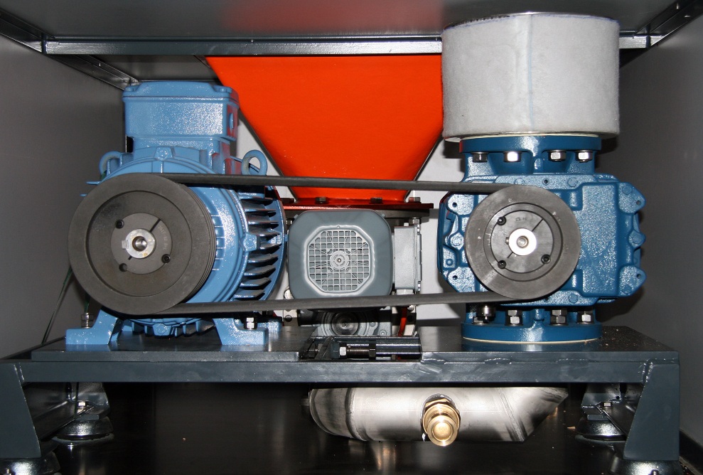 Internal view of a return conveyor with the compressor