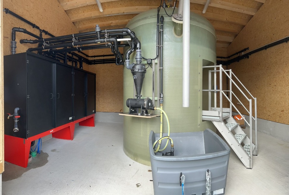 Interior view of brine generator with integrated blowdown system for brine recovery
