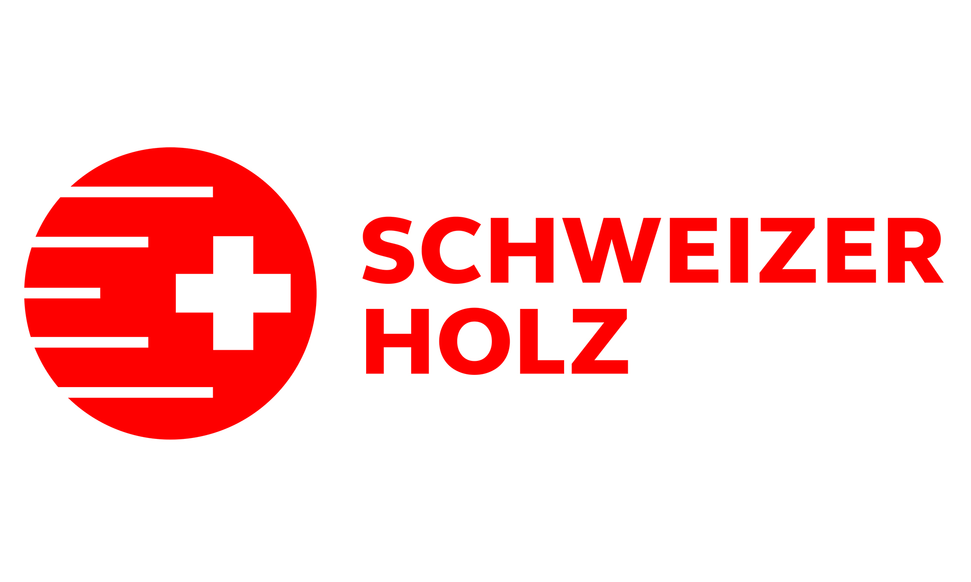 Red logo of the label Swiss wood in german